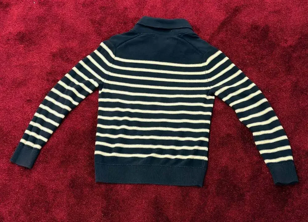 Banana Republic Shawl Collar Sweater Size S Blue Striped Button Pullover